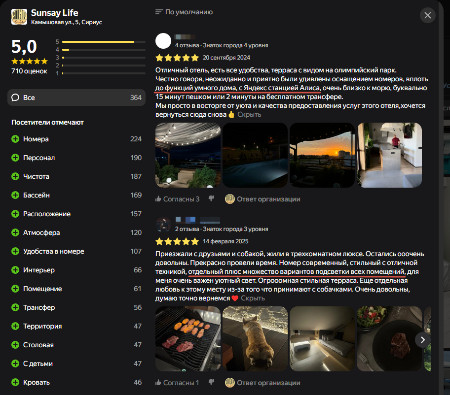Отзывы гостей: рейтинг 5.0